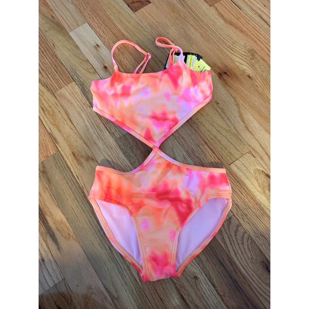 Art Class Girls Pink Orange Tie Dye Cutout Monokini Swimsuit UPF 50+ Size M 8
